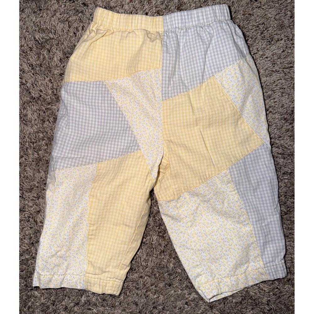 Vtg Gymboree 2002 Garden Patch lined patchwork pants Yellow Blue Floral 6-12